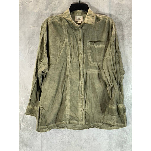 BDG URBAN OUTFITTERS Women's Olive Dye Cotton Button-Up Long-Sleeve Shirt SZ S