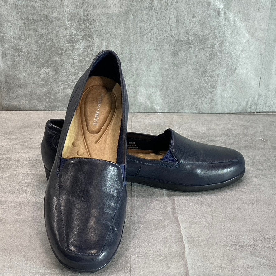 EASY SPIRIT Women's Dark Blue Leather Devitt Round-Toe Slip-On Loafer Flats SZ 6.5