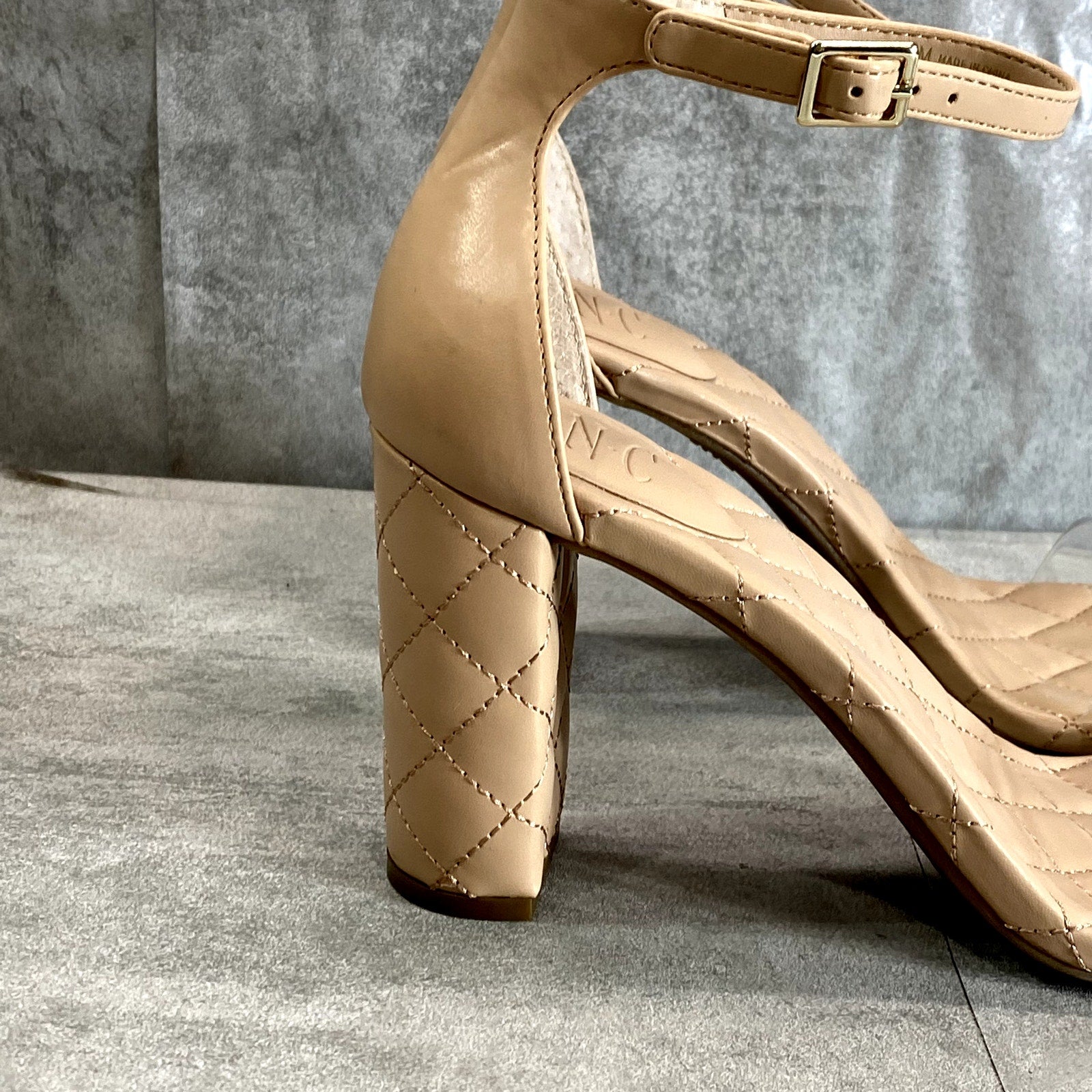 INC INTERNATIONAL CONCEPTS Women’s Nude Quilted Lexini Two-Piece Block-Heel Sandals SZ8