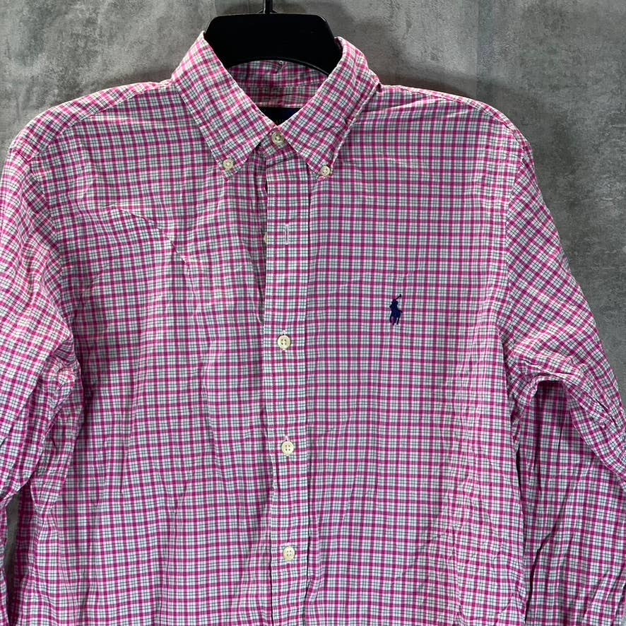 RALPH LAUREN Men's Pink Gingham Classic -Fit Button-Up Long-Sleeve Shirt SZ S