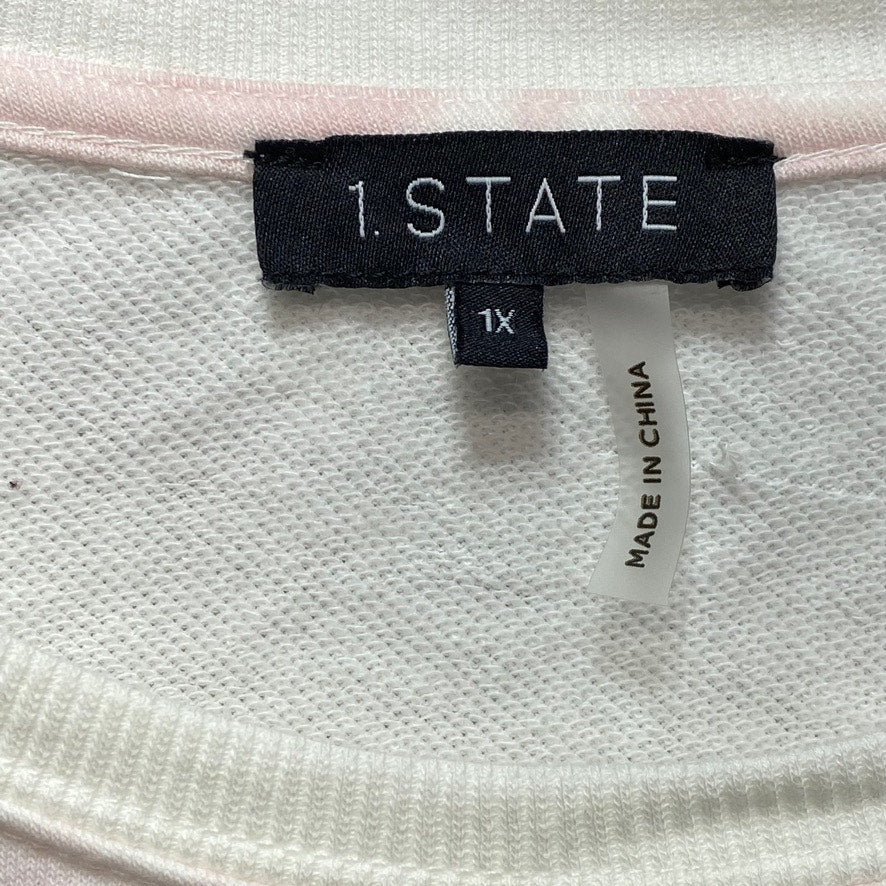 1. STATE Plus Size Pink Tie-Dye Ruffled Shoulder Crewneck Pullover Sweatshirt SZ 1X