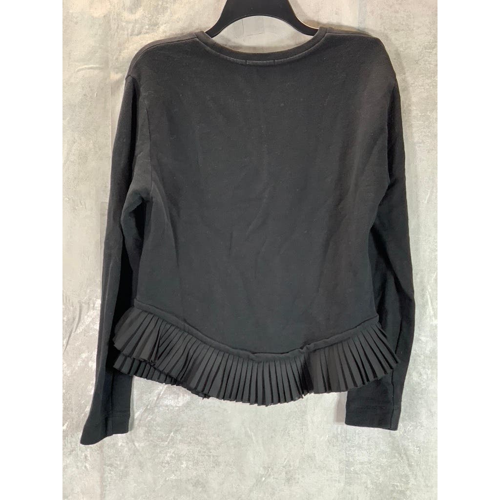 J.CREW Factory Women's Black Crewneck Ruffle-Hem Long Sleeve Sweatshirt SZ S