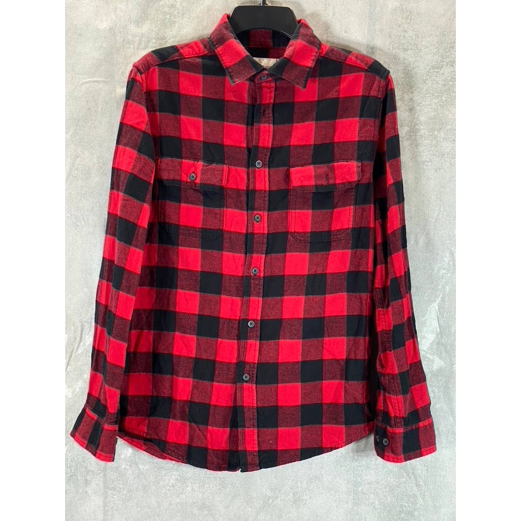 GOODFELLOW & CO Men's Red Midweight Flannel Long-Sleeve Button-Down Shirt SZ S
