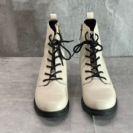 COLE HAAN Women's Ivory Leather Camea Waterproof Lace-Up Combat Boots SZ 8.5