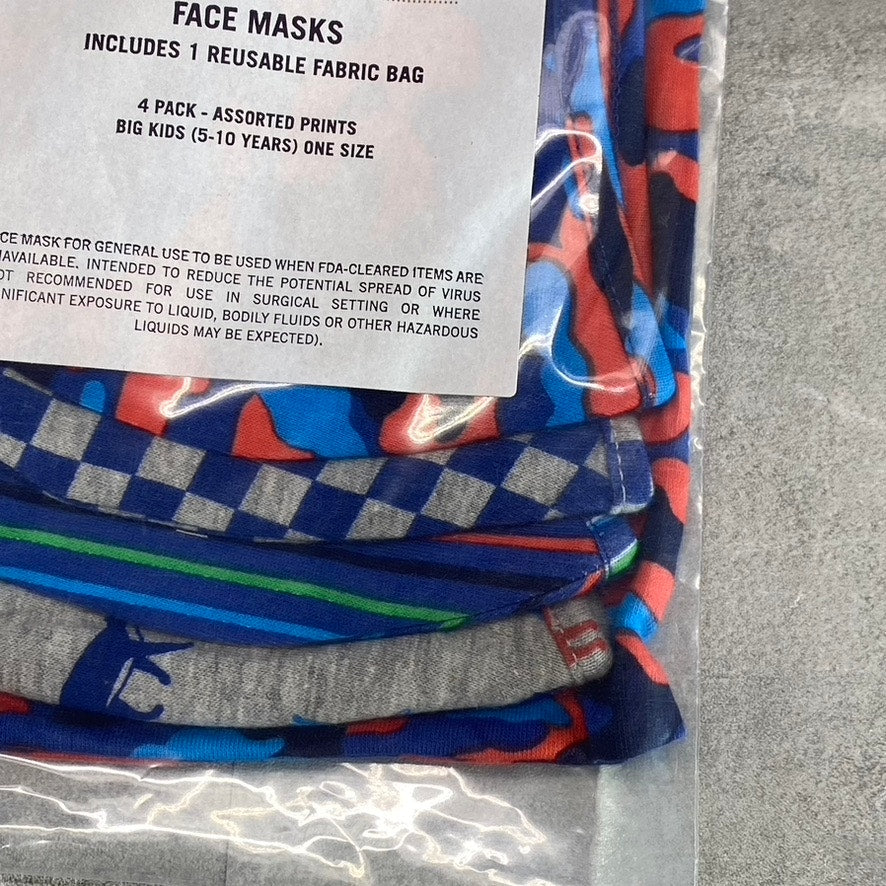 TUCKER + TATE Kids' Blue Combo Assorted Print 4-Piece Mask W/ Fabric Bag SZ 5-10
