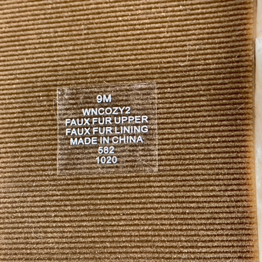 NINE WEST Women's Light Natural Fabric Cozy Faux-Fur Cross Band Slide Sandals