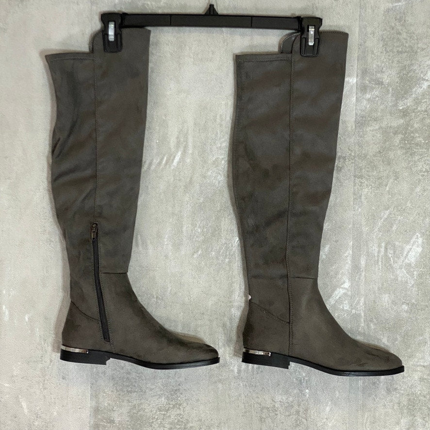 NINE WEST Dark Grey Allair Over The Knee Round-Toe Pull-On Block Heel Boots SZ 6.5