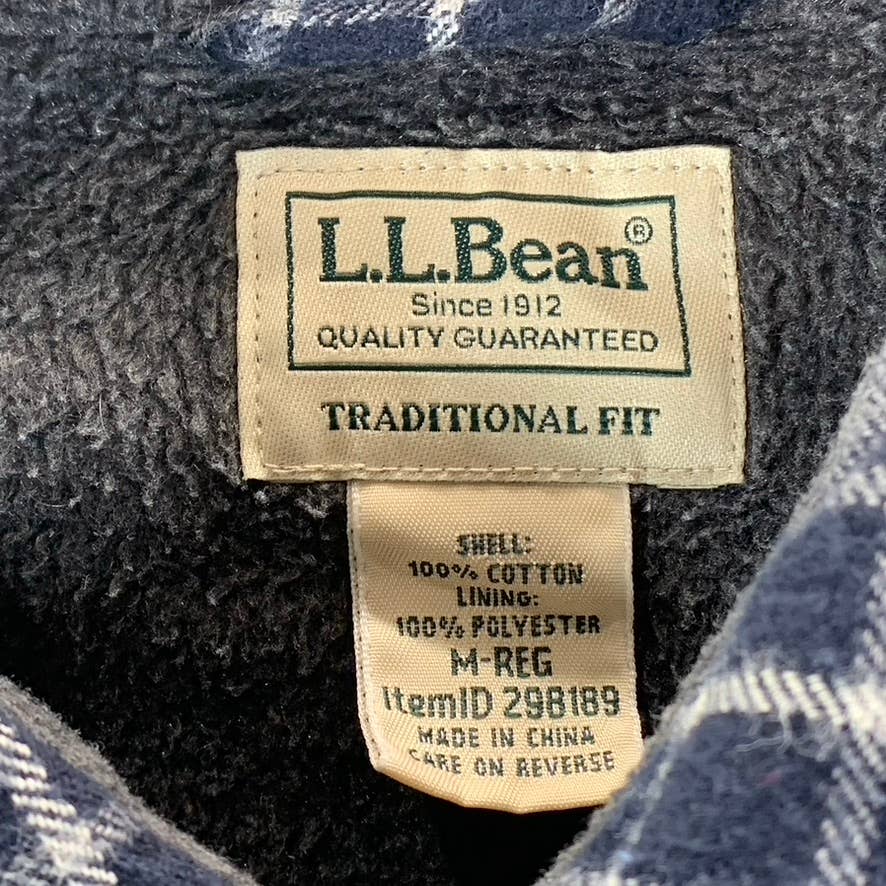 L.L. BEAN Men's Gray Plaid Traditional-Fit Button-Up Fleece Flannel Shirt SZ M