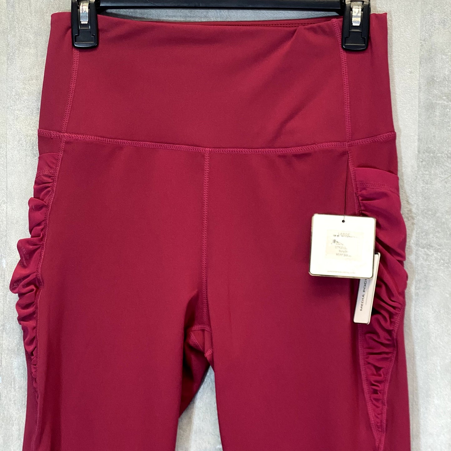 LAUNDRY BY SHELLI SEGAL Women's Solid Berry Mesh Ruched Media Pocket High-Rise Active Leggings SZ L