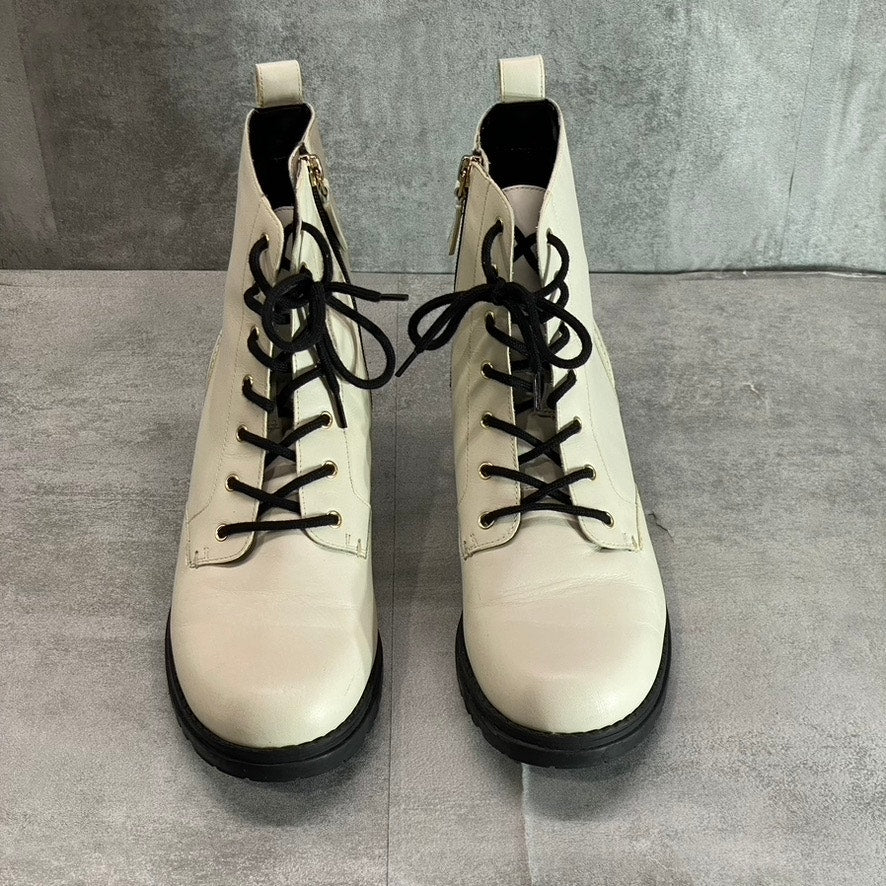 COLE HAAN Women's Ivory Leather Camea Waterproof Lace-Up Combat Boots SZ 8.5