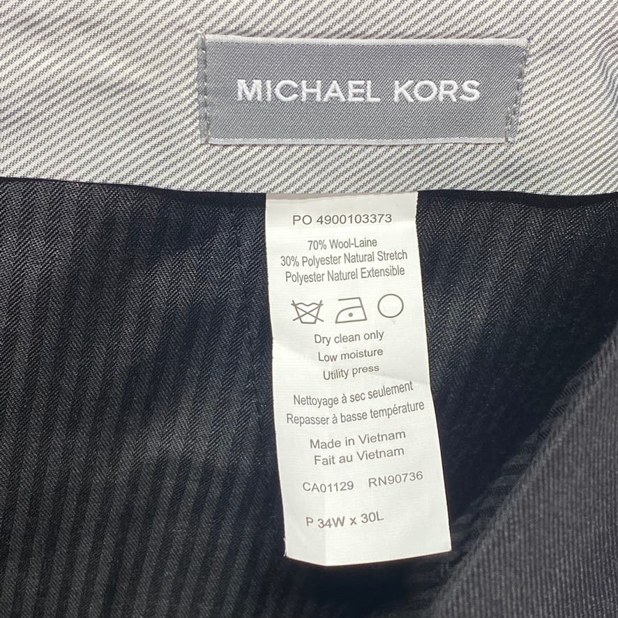 MICHAEL KORS Solid Black Classic-Fit Airsoft Stretch Flat Front Suit Pants SZ 34X30