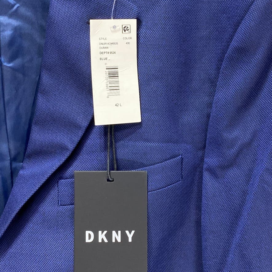 DKNY Solid Blue Modern-Fit Two-Button Notched Lapel Lined Long Suit Jacket SZ 42L