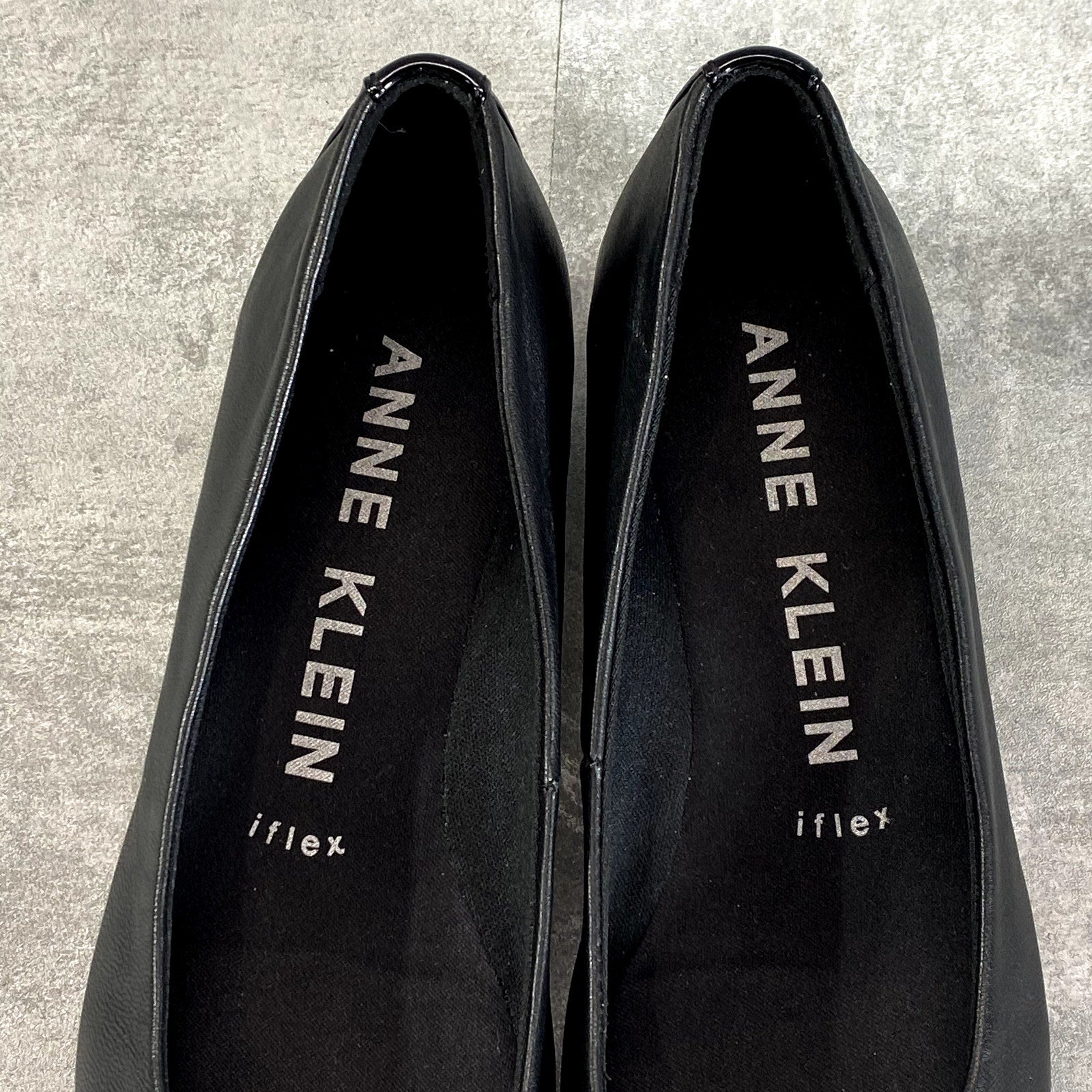 ANNE KLEIN Women's Black Leather iFlex Maysel Slip-On Square-Toe Wedge Flats SZ 7.5