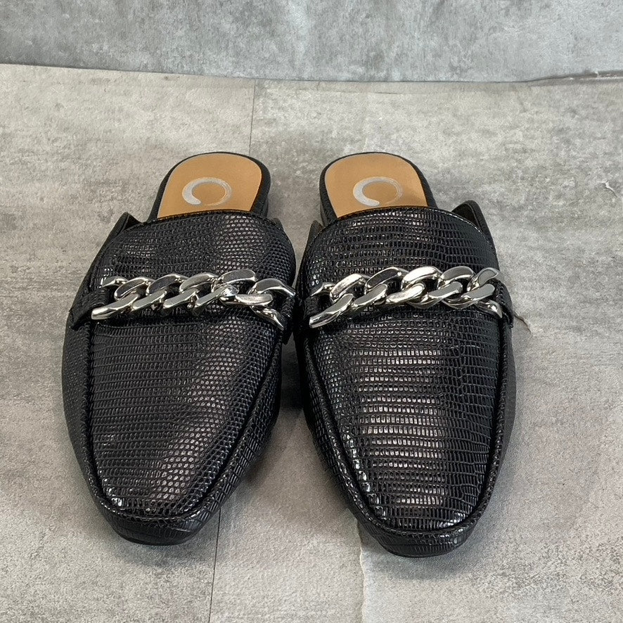 JOURNEE COLLECTION Women's Black Lizard Embossed Hazina Square-Toe Slip-On Mules