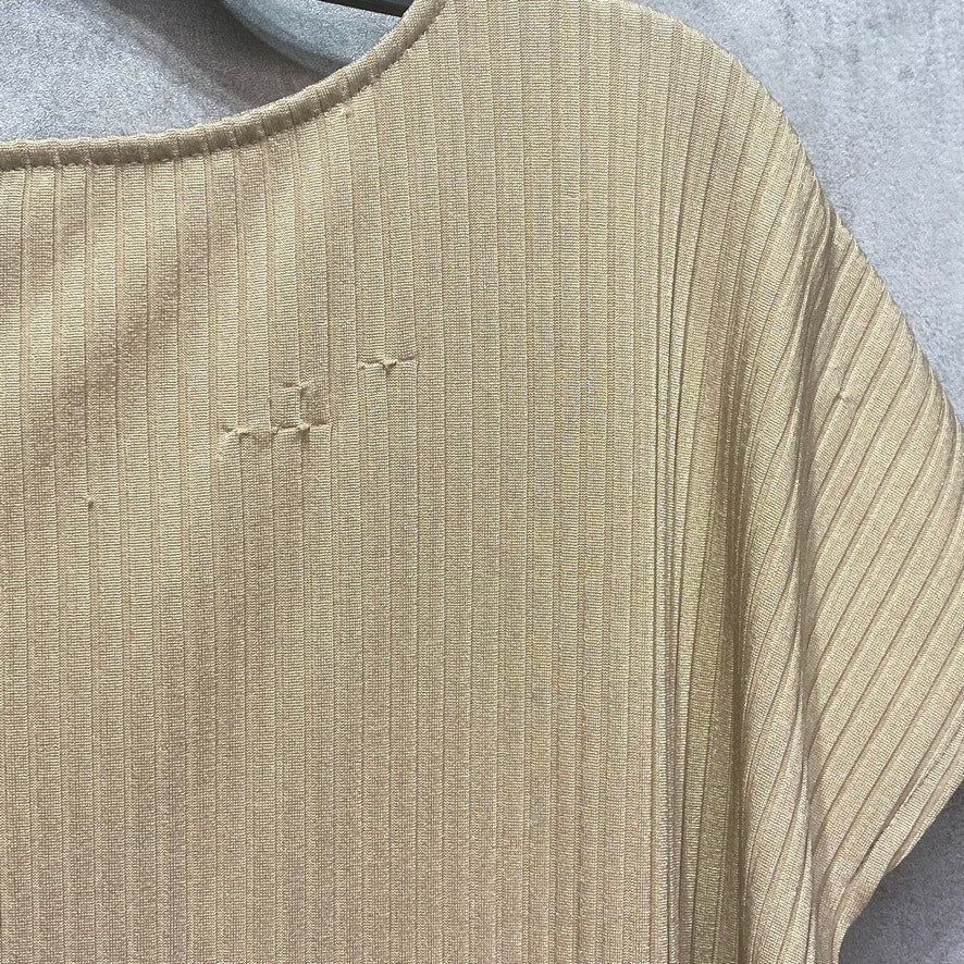 ALFANI Beige Ribbed High-Low Short Sleeve Scoop Neck Tunic Top SZ L