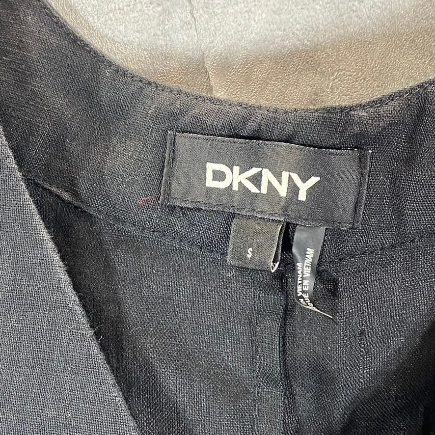 DKNY Women's Solid Black Linen V-Neck Side-Slit Lightweight Maxi Dress SZ S