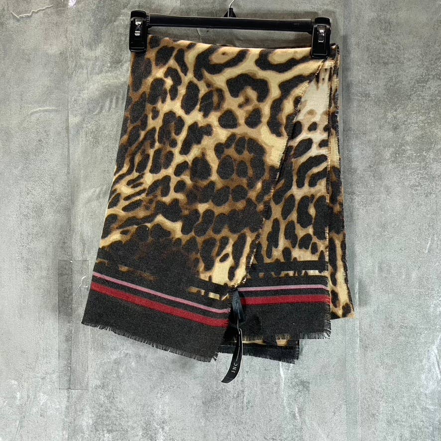 INC INTERNATIONAL CONCEPTS Women's Brown Leopard-Print Striped Wrap SZ OS