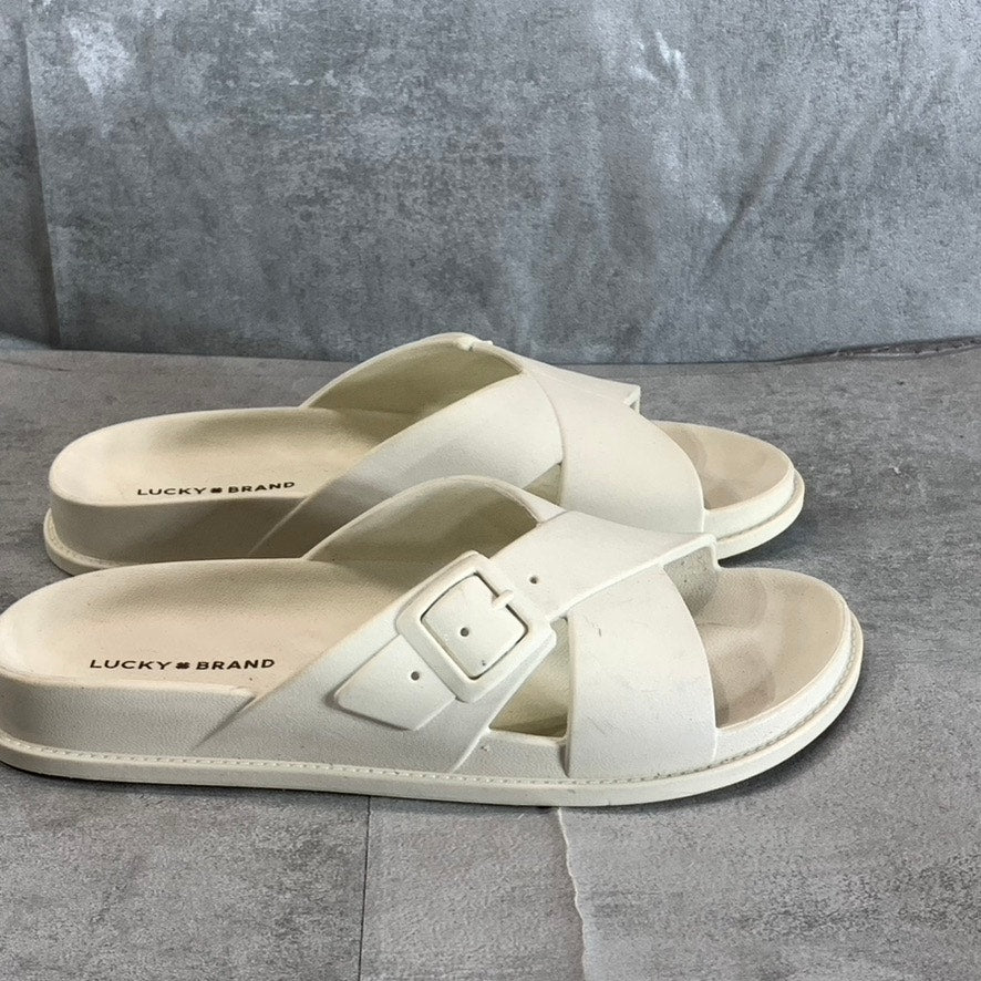 LUCKY BRAND Women's White Roseleen Crisscross Buckled Slide Sandals SZ 8