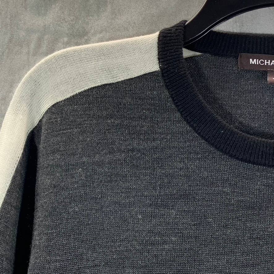 MICHAEL KORS Men's Charcoal/Cream Colorblock Crewneck Long-Sleeve Sweater SZ M