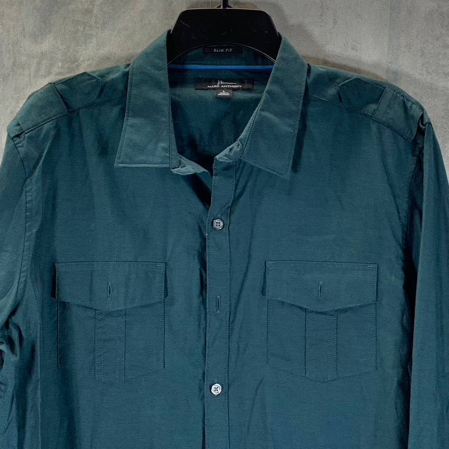 MARC ANTHONY Men's Green Slim-Fit Button-Up Long-Sleeve Shirt SZ L