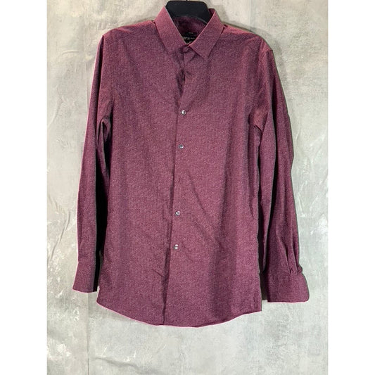 BAR III Men's Burgundy Printed Slim-Fit Stretch Dress Shirt SZ S(14-14.5 32/33)