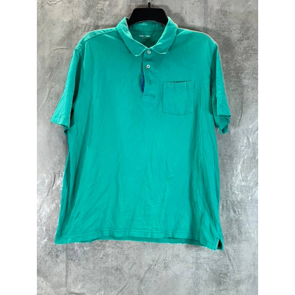 LANDS' END Men's Teal Shadow Super-T Cotton Short-Sleeve Polo Shirt SZ L