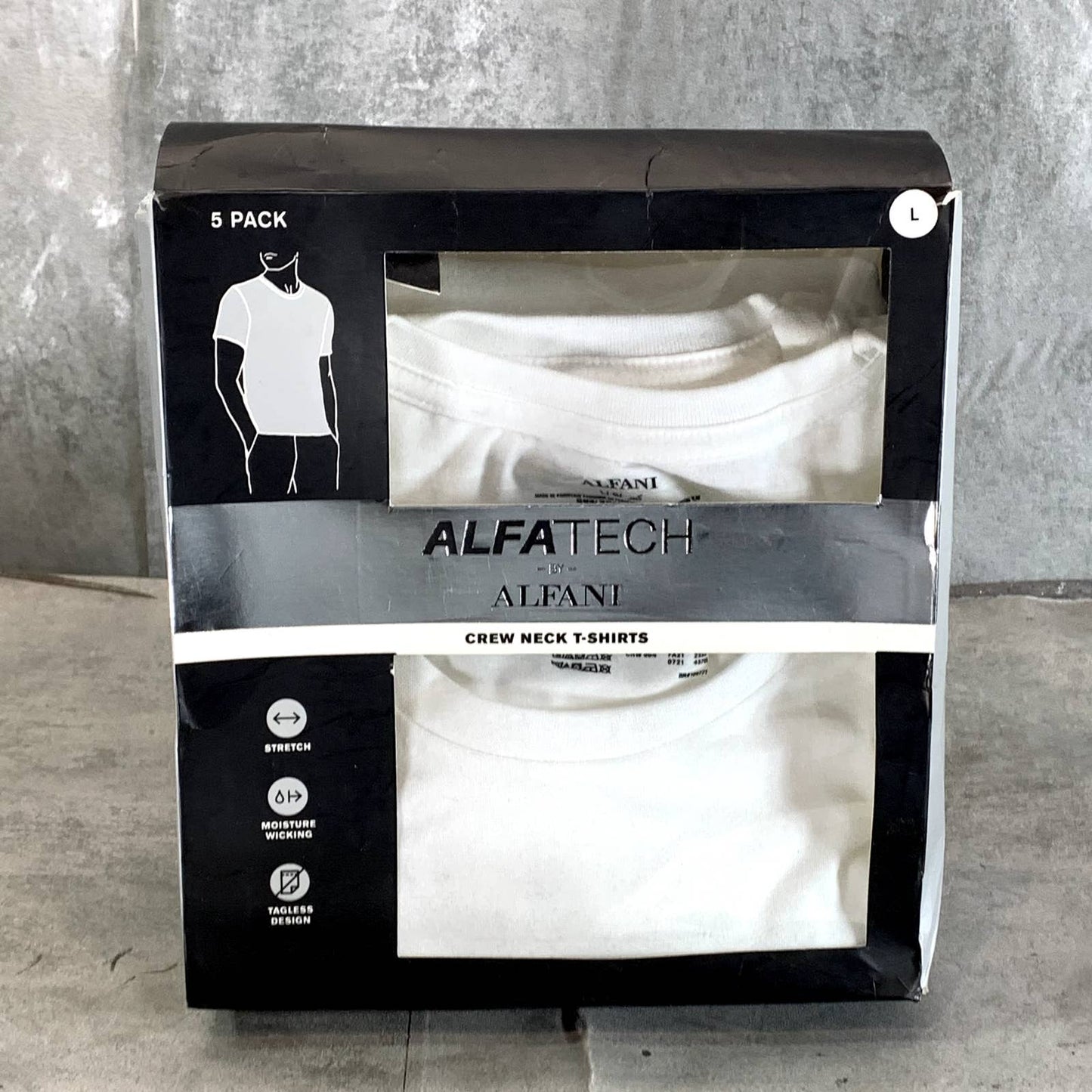 ALFANI Alfa-Tech Men's Solid White 5-Pack Crewneck Short-Sleeve T-Shirts SZ L