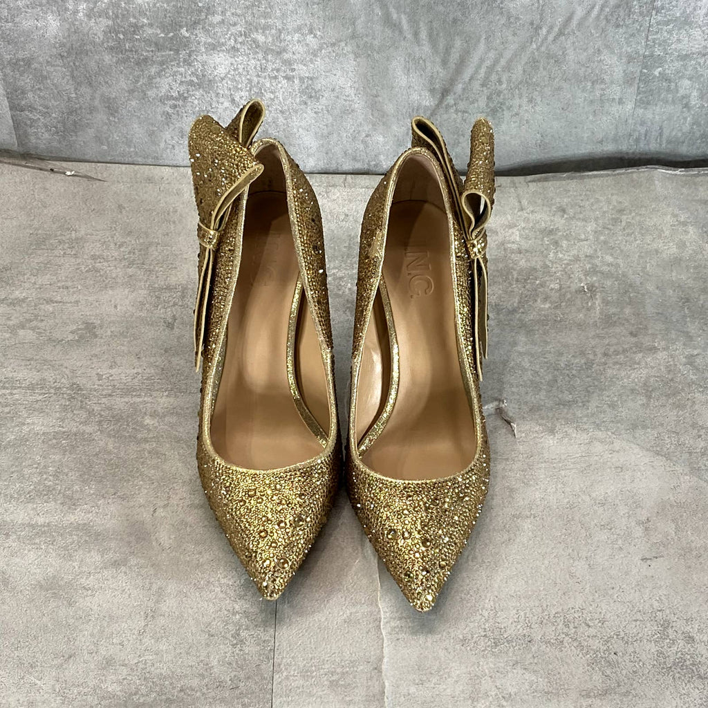 INC INTERNATIONAL Women's Gold Rhinestone Silvee Bow Pointed-Toe Pumps SZ 6