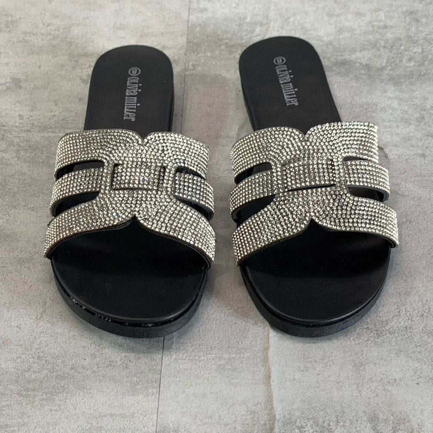 OLIVIA MILLER Women's Black Saltspring Rhinestone Embellished Strap Sandals SZ 8