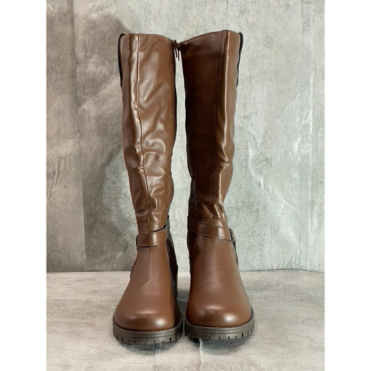 OLIVIA MILLER Women's Dark Brown Faux Leather Kristen Riding Knee-High Boots SZ 10