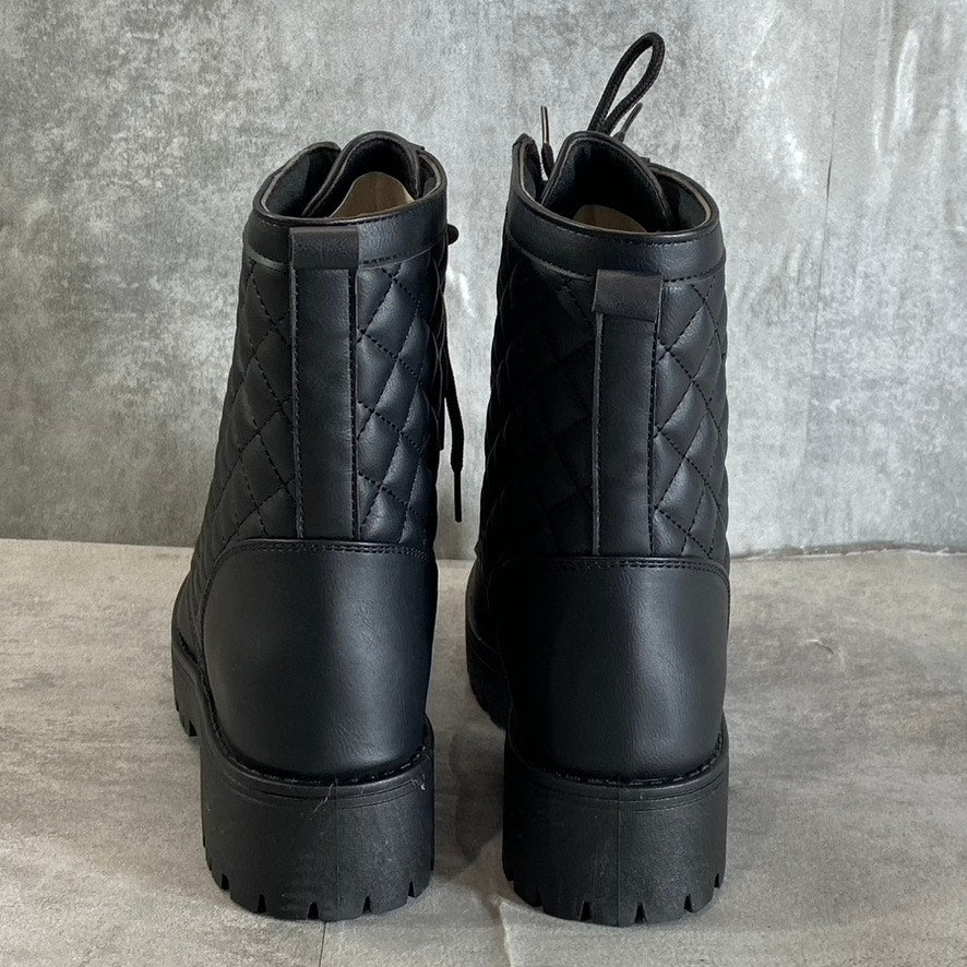 OLIVIA MILLER Women's Black Alexandria Quilted Lug Sole Lace-Up Combat Boots