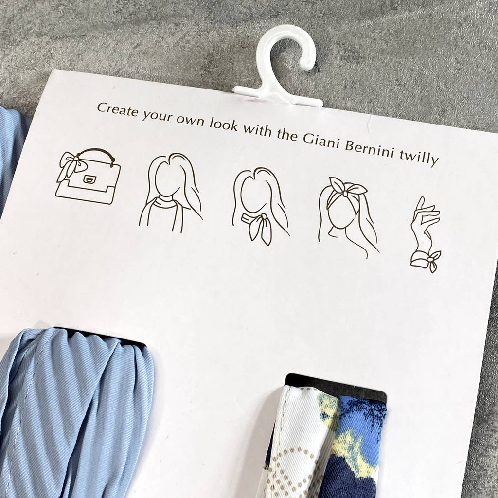 GIANI BERNINI Women's Neutral Blue Logo Floral & Solid Twin Set Twilly Scarves