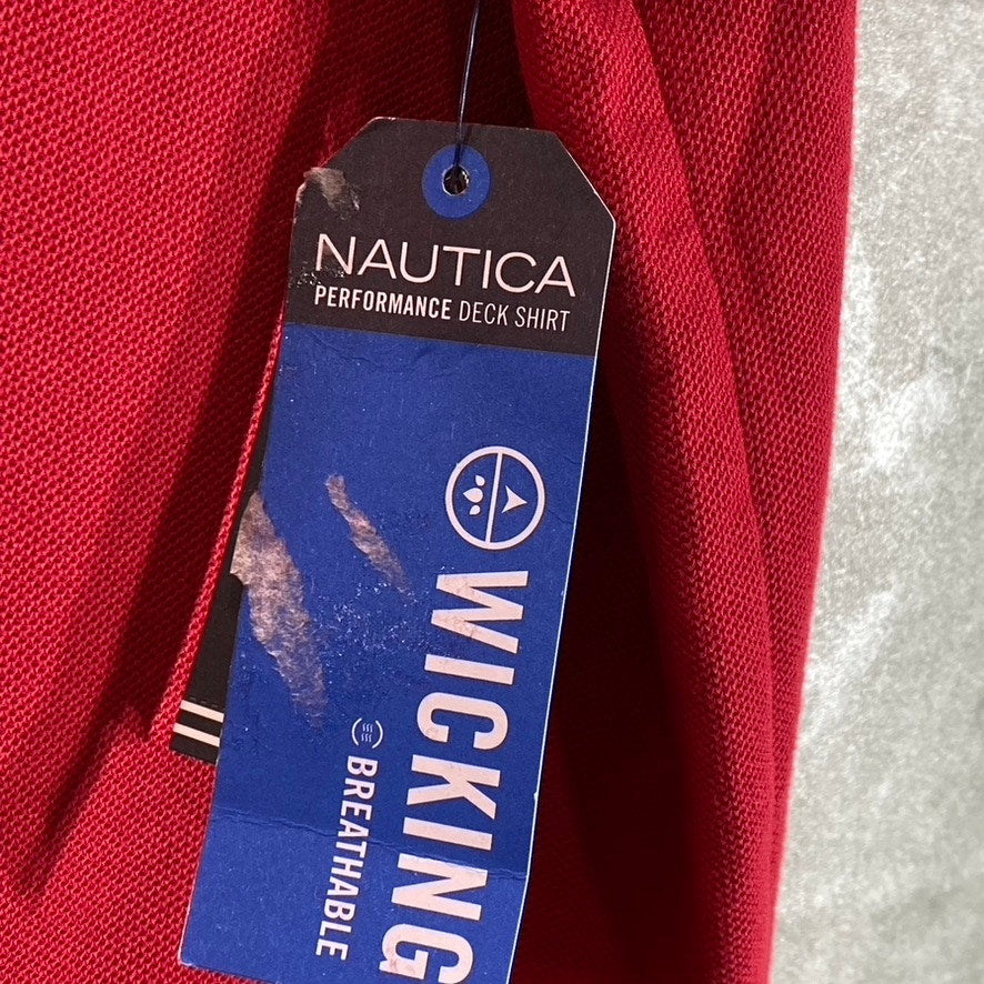 NAUTICA Men's Red Slim-Fit Performance Deck Short Sleeve Polo SZ L