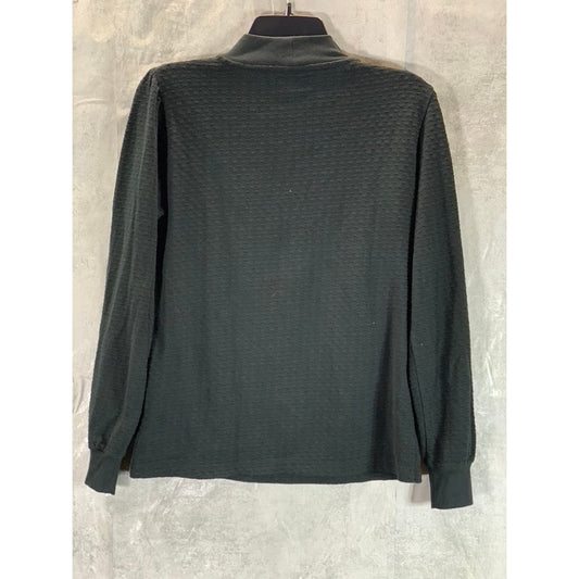 J.CREW Women's Black Solid Puffed Long Sleeve Mockneck Pointelle Top SZ S