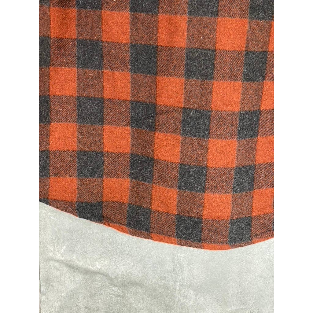 JACHS NEW YORK Men's Orange/Black Plaid Wool-Blend Flannel Shirt Jacket SZ M