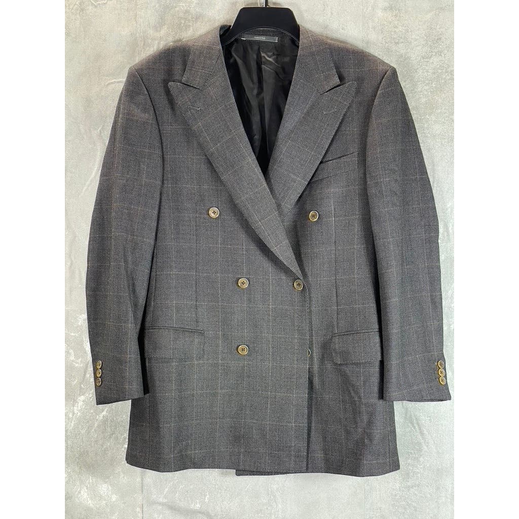 ERMENEGILDO ZEGNA Men's Gray Plaid Double Breasted Suit Jacket SZ 50R