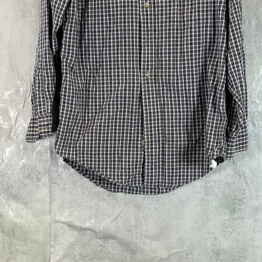 LANDS' END Men's Navy Mini Check Regular-Fit Button-Up Dress Shirt SZ 15.5-32