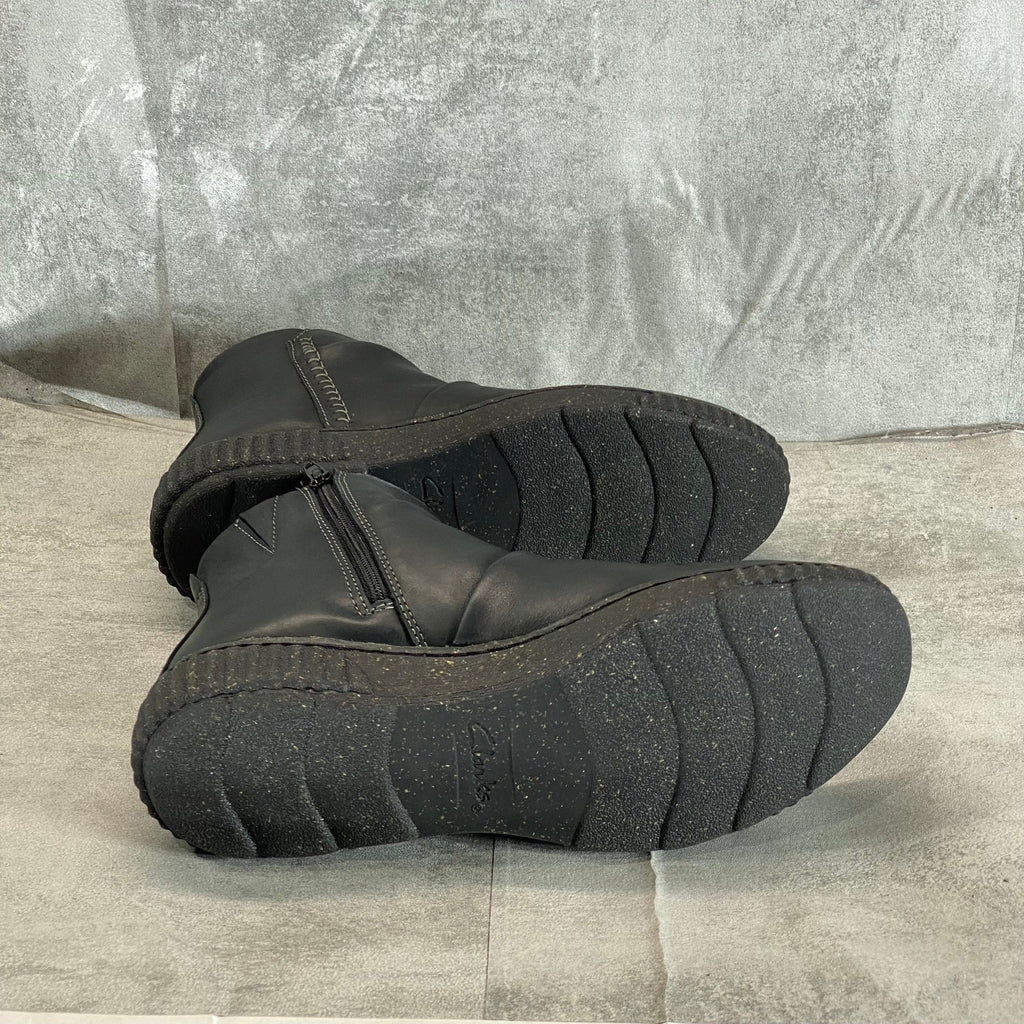 CLARKS COLLECTION Women's Black Leather Caroline Rae Ruched Ankle Booties SZ 8.5