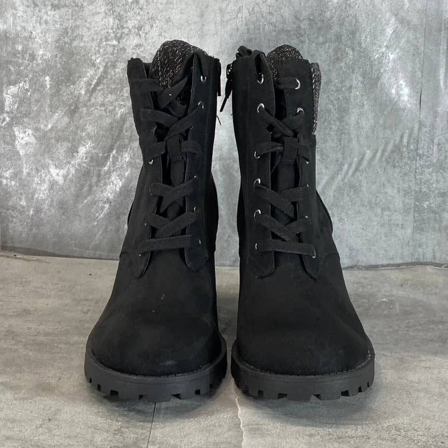 SUN+STONE Women's Black Romina Lug-Sole Block-Heel Lace-Up Hiker Booties SZ11