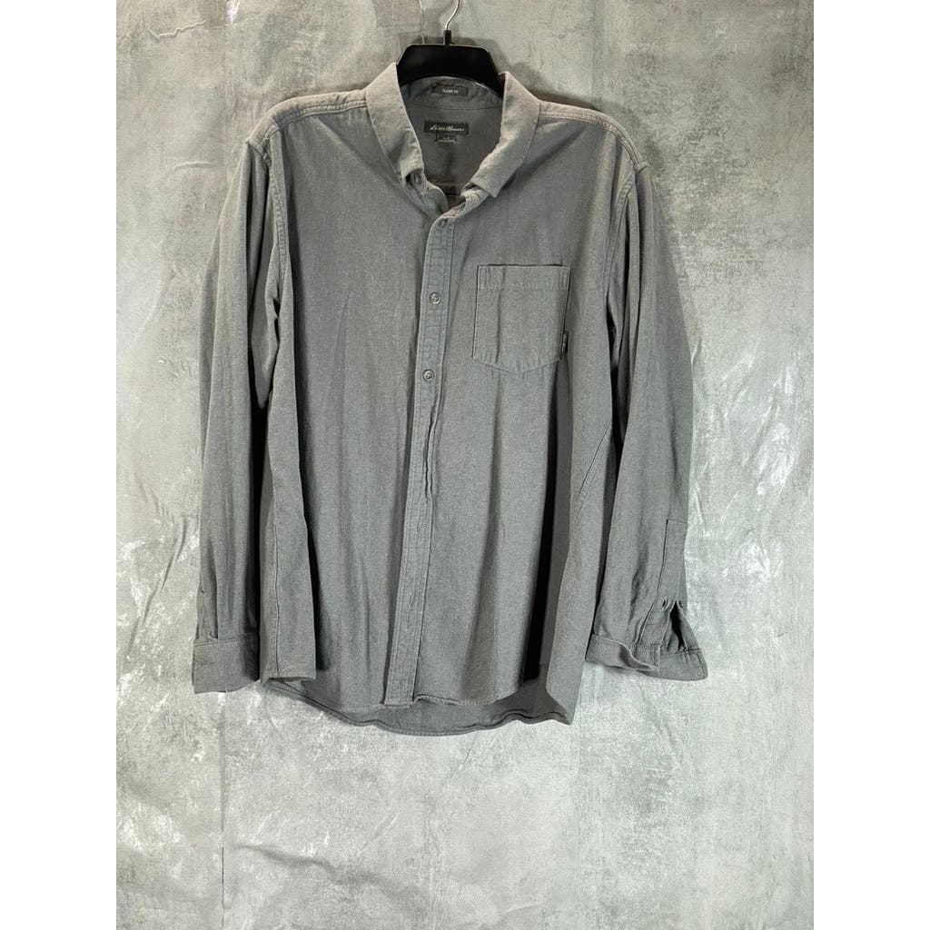 EDDIE BAUER Men's Heather Grey Classic-Fit Button-Up Long Sleeve Shirt SZ L