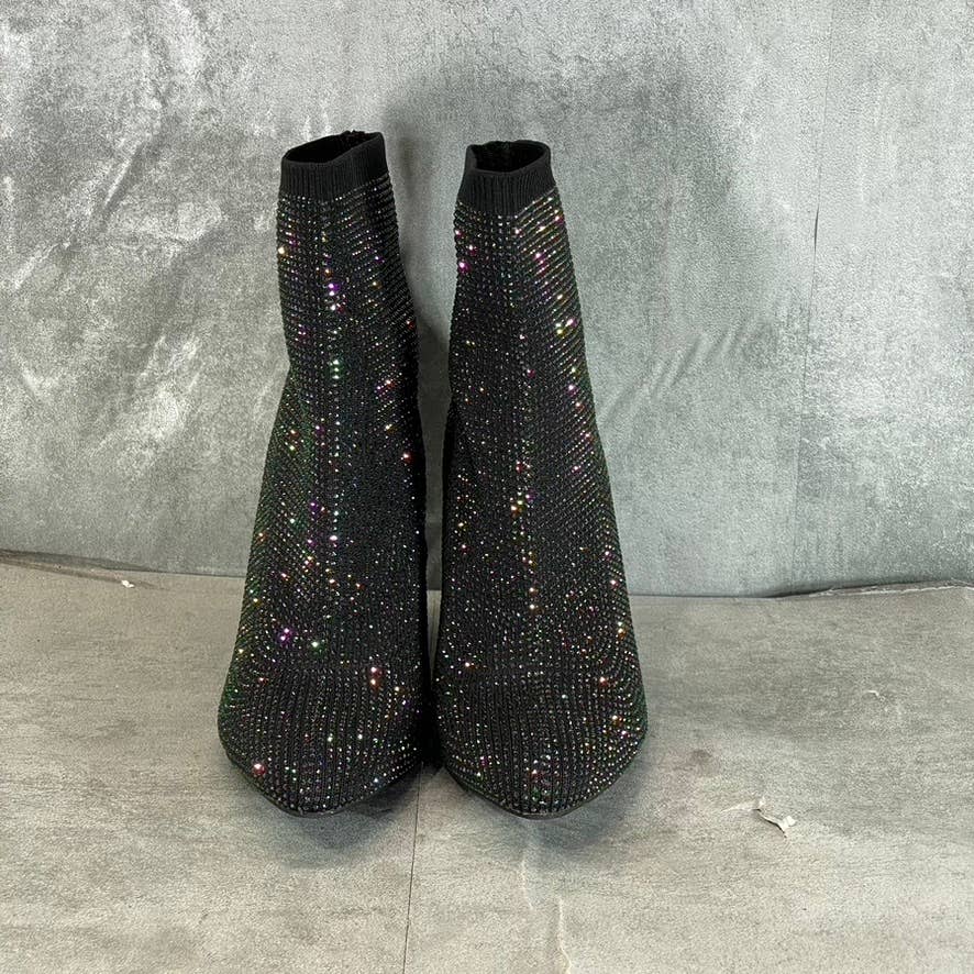 WILD PAIR Women's Black Rhinestone Embellished Baybe Pointed-Toe Booties SZ 7