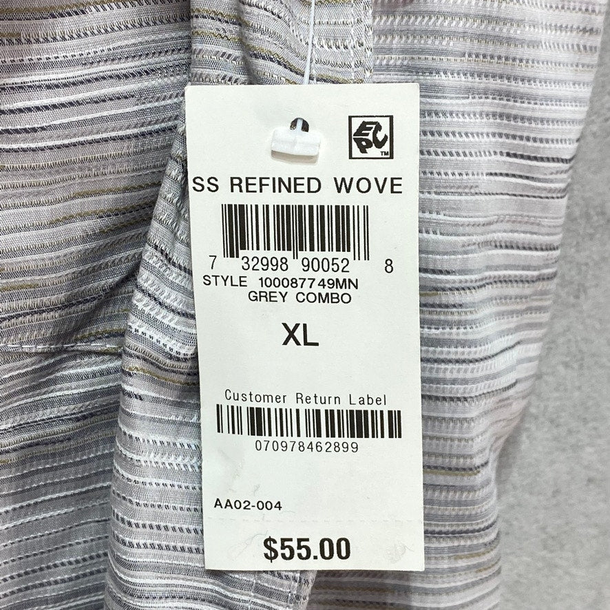 TASSO ELBA Gray Combo Stretch Textured Short Sleeve Button-Up Shirt SZ XL