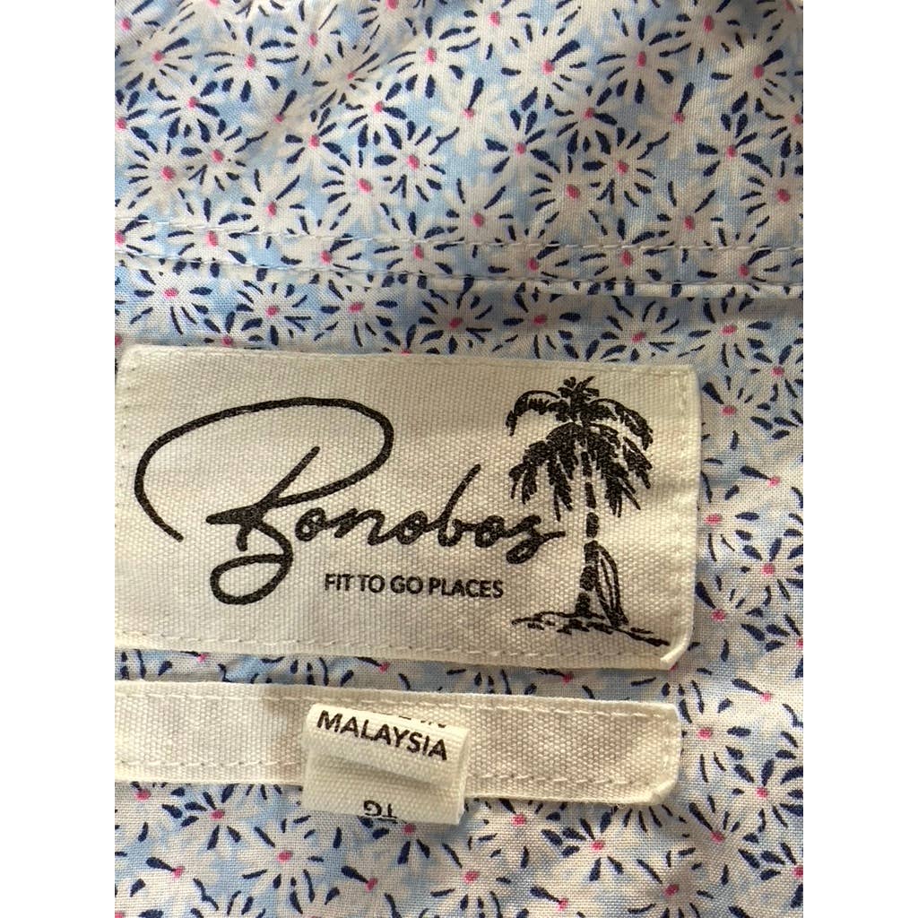 BONOBOS Men's Blue/White Printed Slim-Fit Short-Sleeve Button-Up Shirt SZ XL