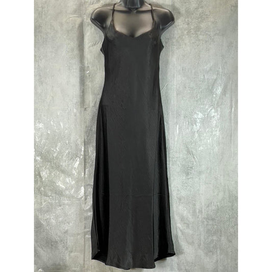 OAK + FORT Women’s Black Solid V-Neck Adjustable Strap Midi Slip Dress SZ XS