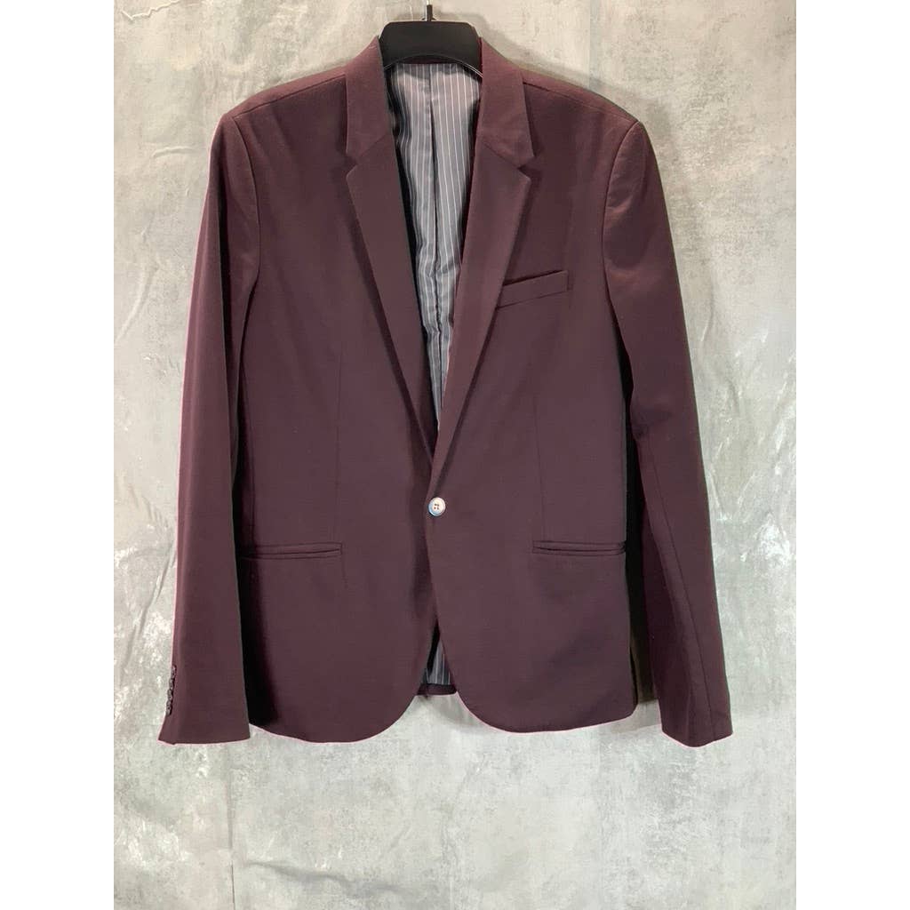 ZARA MAN Men's Burgundy Straight-Fit One-Button Blazer SZ L