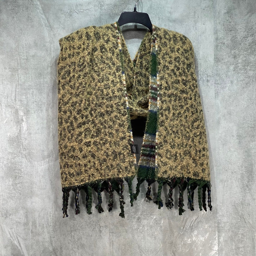 STEVE MADDEN Green Plaid & Animal Print Reversible Blanket Scarf OS