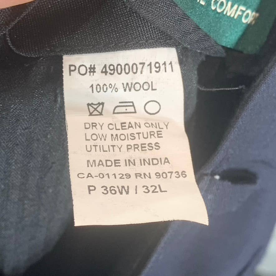 LAUREN RALPH LAUREN Men's Navy Total Comfort Pleated Wool Dress Pants SZ 36X32