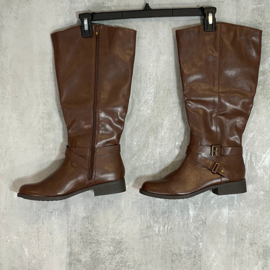 STYLE & CO Cognac Marliee Wide-Calf Full Side Zip Round-Toe Riding Boots SZ 9