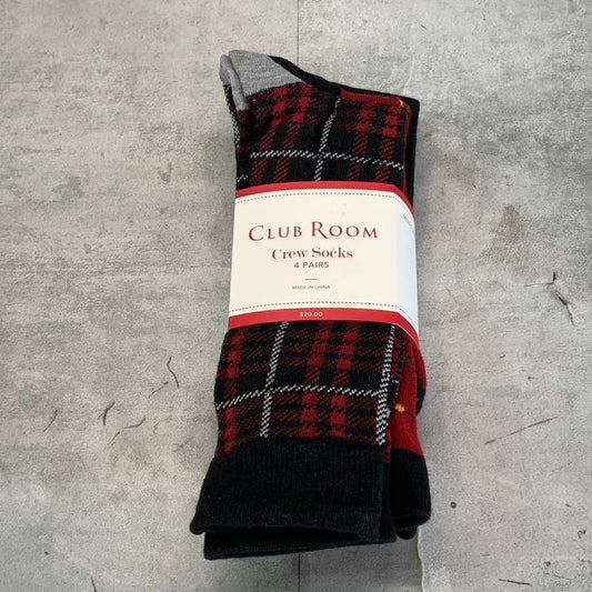 CLUB ROOM Men's Red Multi Plaid Candy Cane 4-Pack Crew Socks SZ 8-13