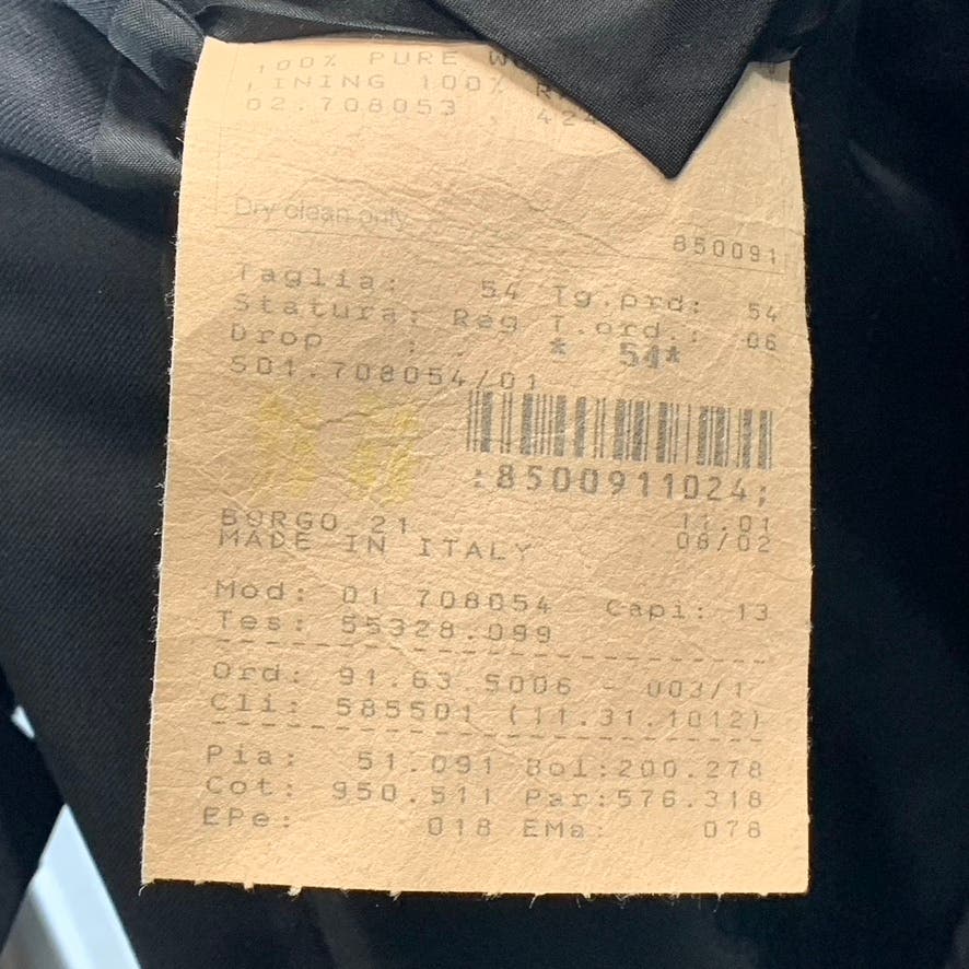 GIORGIO ARMANI Men's Black Solid Basic Two-Button Wool Sport Coat SZ 54 (US 44R)